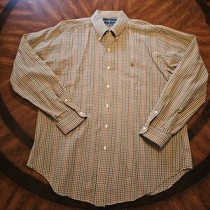 Polo Ralph Lauren Tan Burgundy Green Checkered Button Down Shirt Men's Size XL